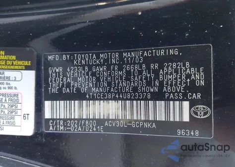 2004 Toyota Camry Solara Se z USA, uszkodzony, nr VIN 4T1CE38P44U823378